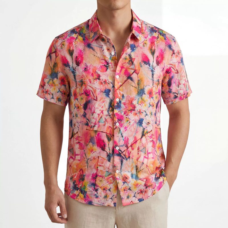 Watercolor Floral Print Short Sleeve Shirt — wholesale men's shirt from AUTOCNEX