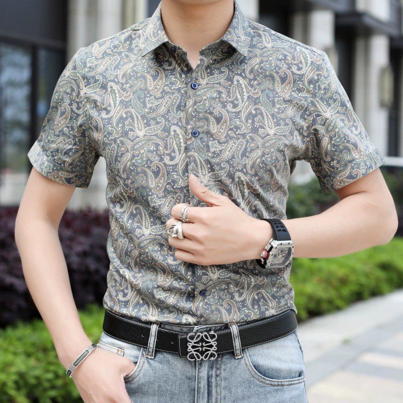 Casual Slim Fit Paisley Short Sleeve Shirt — wholesale men's shirt from AUTOCNEX