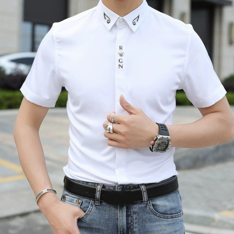Casual Slim Fit Solid Short Sleeve Shirt — wholesale men's shirt from AUTOCNEX