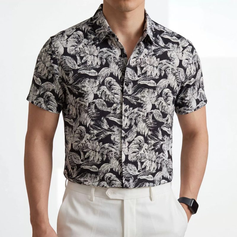 Sketch Floral Print Short Sleeve Shirt — wholesale men's shirt from AUTOCNEX