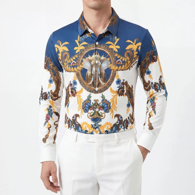 Elephant Palace Print Long Sleeve Shirt — wholesale men's shirt from AUTOCNEX